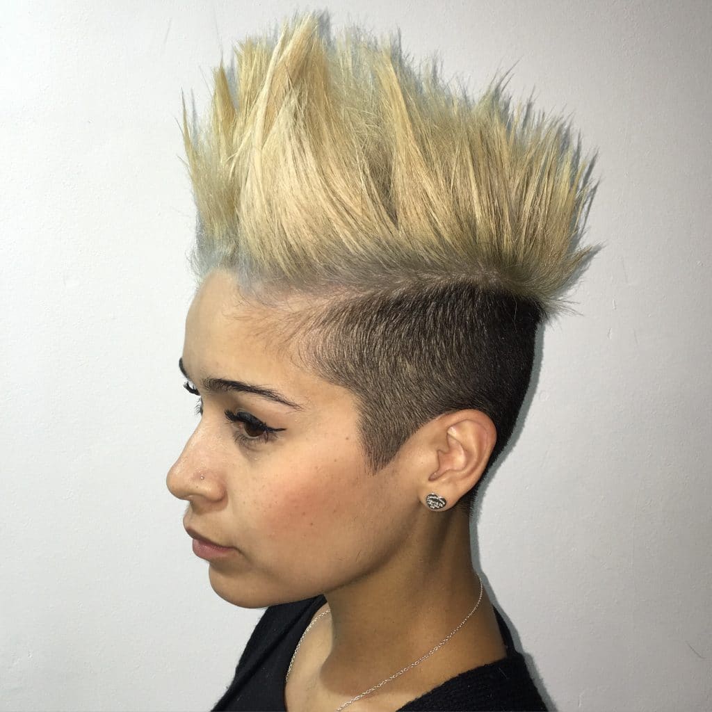 woman with blonde and short hairstyle