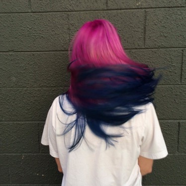 pink and blue hairstyle woman