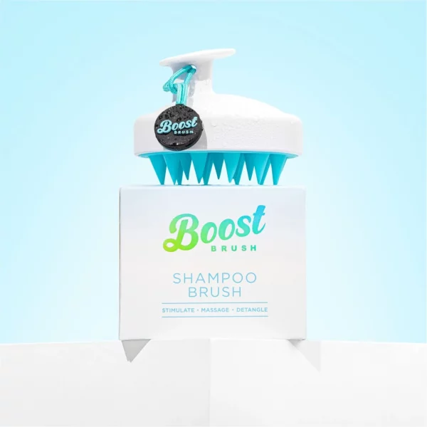 blue and white boost shampoo brush