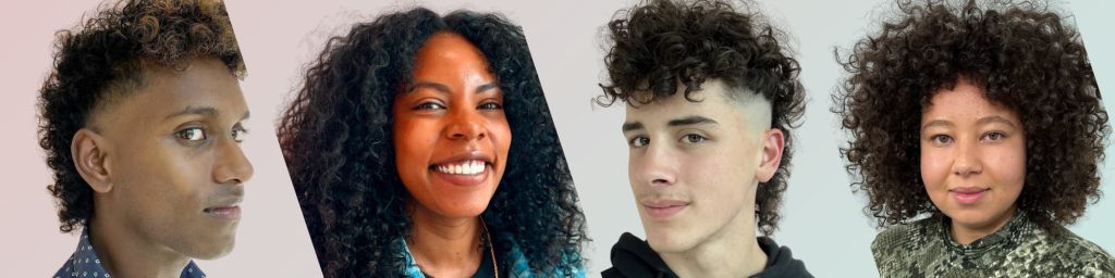 Four people with different curly hairstyles from Delilah Hair Studio