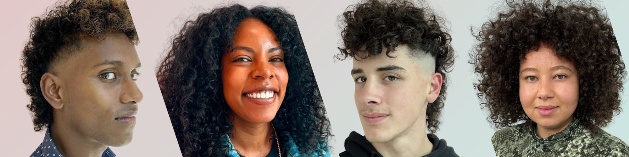 Four people with different curly hairstyles from Delilah Hair Studio